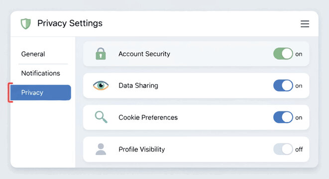 A screenshot shows the privacy settings menu with various options.