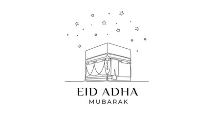 Fototapeta premium Eid Adha Mubarak Islamic Kaaba Illustration with Stars
