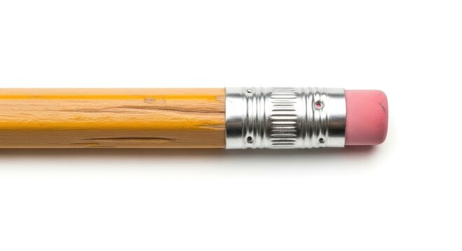Close up of a classic yellow wooden pencil with a pink eraser.