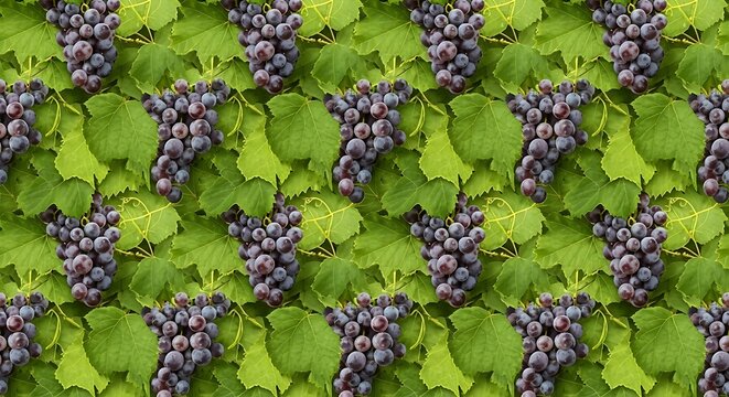 Grapes and leaves pattern background texture.