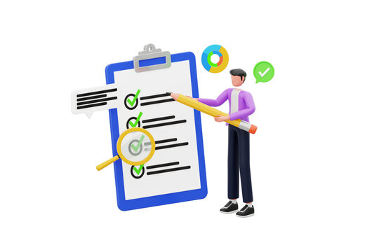 Survey Analysis and Questionnaire Evaluation 3D illustration