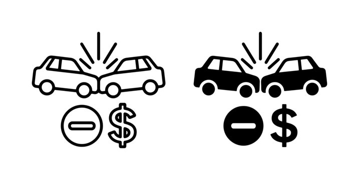 Car Accident Insurance Icons, Collision Cost Reduction, Financial Protection Symbols