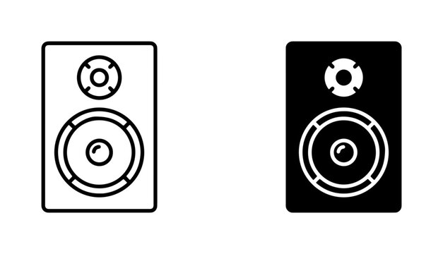 Modern Audio Speaker Icons, Sound System Vector Graphics, Music Equipment Symbols, Black and White Design Elements