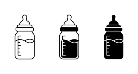 Baby Bottle Icons, Infant Feeding Supplies, Vector Graphics © Faisal