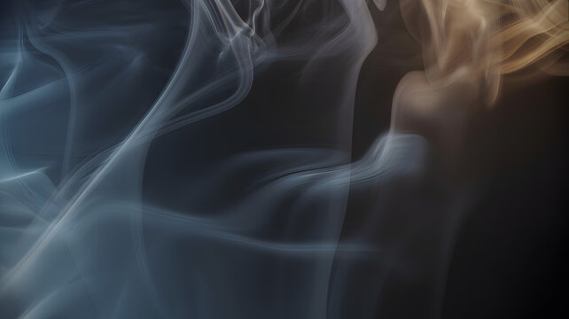 Wispy smoke trails with soft blue and golden light during a dramatic abstract composition