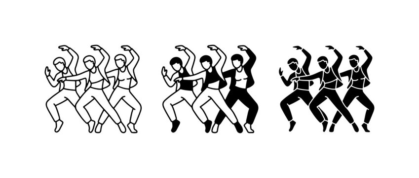 Dynamic Dance Group, Synchronized Performers, Energetic Movement, Vector Art Set