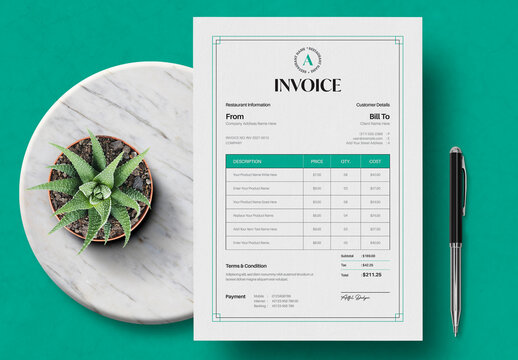 Professional Restaurant Invoice Template Layout