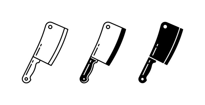 Butcher Knives Vector Icons Set, Meat Cleaver Tools, Kitchen Utensils Collection