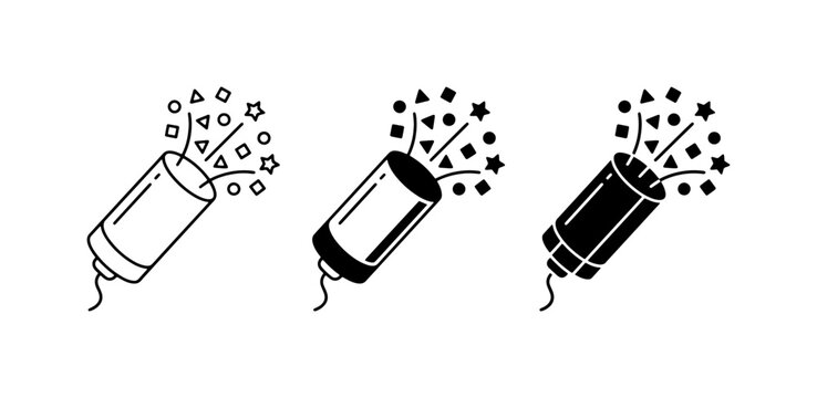 Party Popper Icons, Celebration Confetti Vector Set, Festive Event Graphics