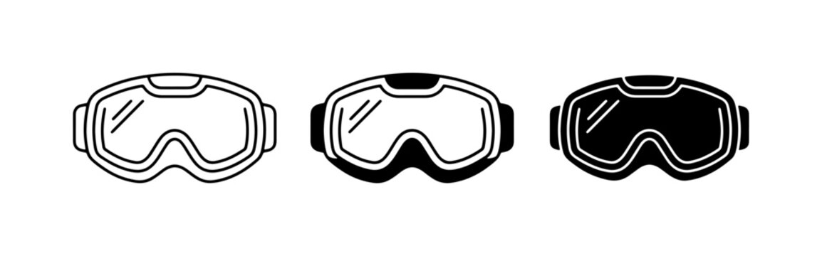 Ski Goggles Icons, Snowboard Protection Gear, Winter Sports Eyewear Vector Set