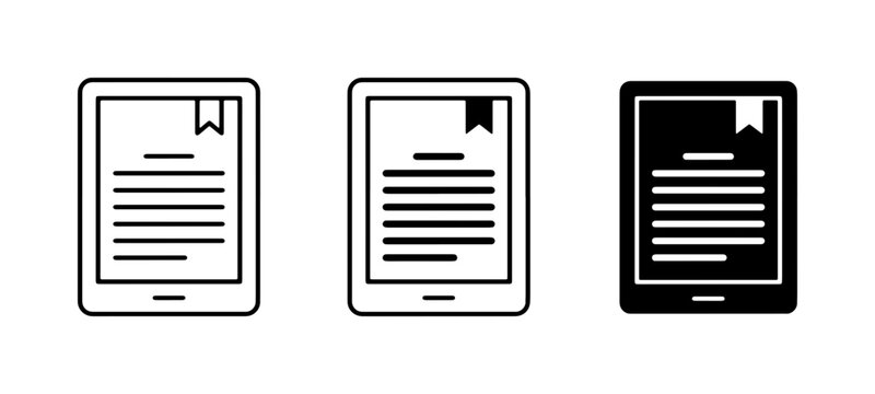 Ebook Reader Icons, Digital Book Tablet Set, Online Reading Symbol Collection