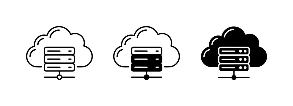 Cloud Server Icons, Data Storage Icons, Network Hosting Icons, Set of 3