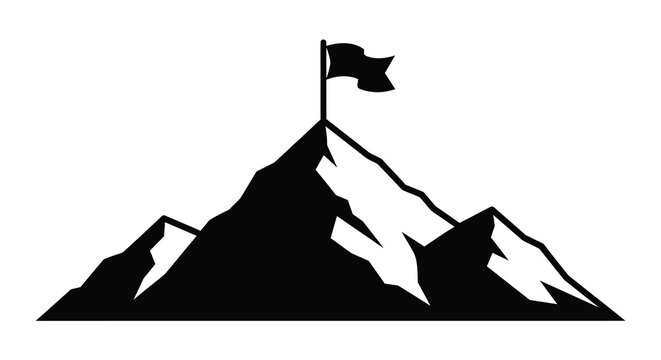 Mountain peak with flag silhouette high quality professional