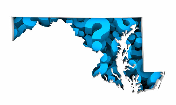 Maryland MD State Map Question Marks Ask FAQs Best Place Location 3d Illustration