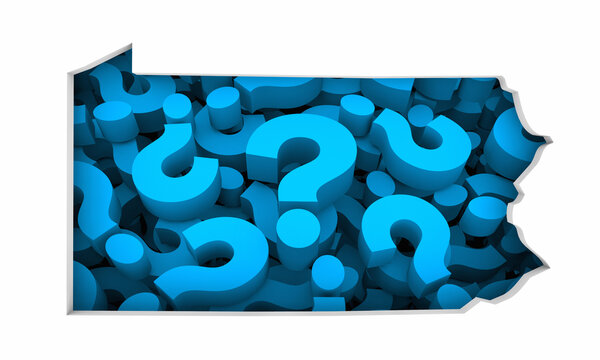 Pennsylvania PA State Map Question Marks Ask FAQs Best Place Location 3d Illustration