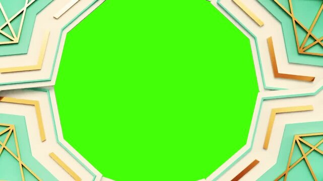 Vibrant green and gold abstract pattern animation with fireworks exploding in the background