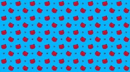 Red ladybug pattern on a bright blue background © Rifqi