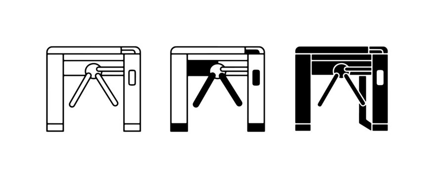 Turnstile Icons, Security Access Control Gates, Entry Point Vector Graphics