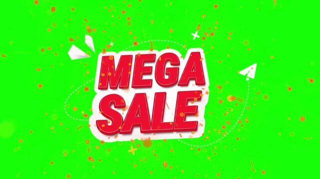 Animated mega sale sign with green background and red text