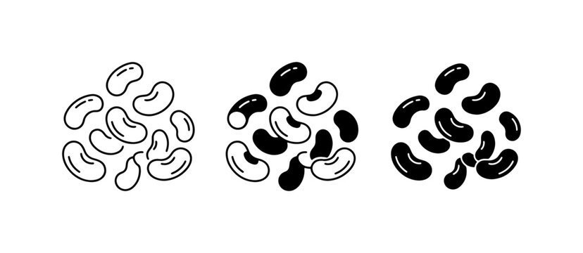 Bean Icons, Black and White Kidney Bean Illustrations, Simple Food Vector Graphics