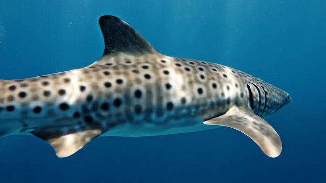 Spotted Leopard Shark Swimming Gracefully Underwater in Ocean