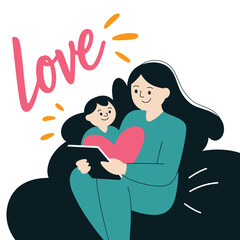 Obraz premium Mother and baby reading together illustrated affectionate scene