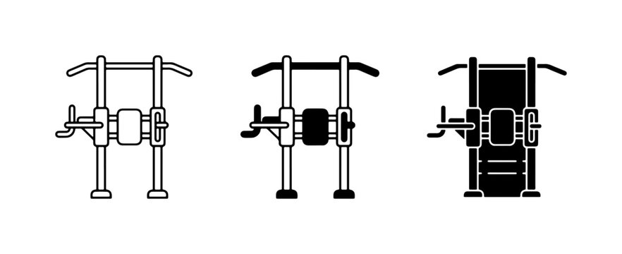 Gym Equipment Icons: Smith Machine, Weight Training Machine, Fitness Gear Vector Set