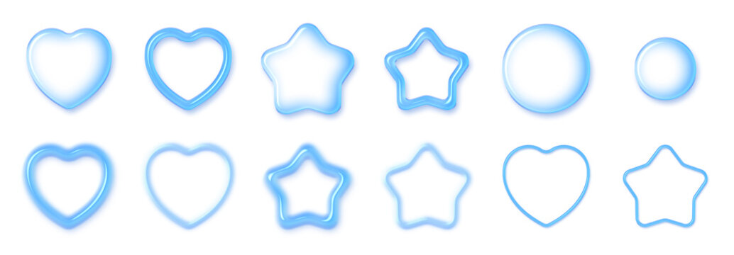 水色のぷっくりとした3Dパーツセット ハート・星・丸のY2Kゆめかわ素材