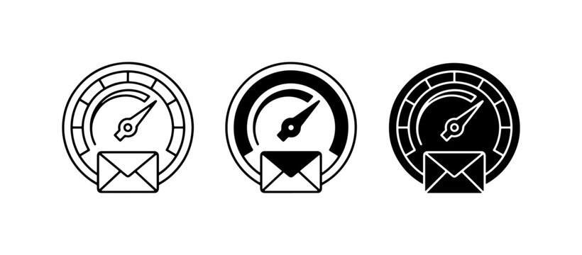 Email Speedometer Icons: Fast Delivery, Performance Meter, Communication Speed