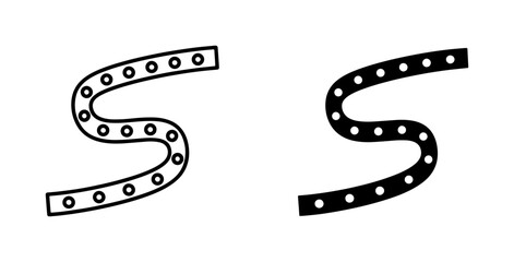 Fototapeta premium Stylized S Letter Icon, Riveted Metal Design, Bold Outline and Solid Fill Vector Graphics
