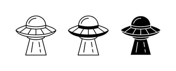 UFO Flying Saucer Icons, Alien Spaceship Vector Set, Extraterrestrial Technology Graphics © Sifat