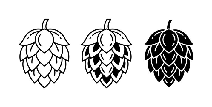 Hop Cones Vector Icons: Outline, Silhouette, and Filled Styles for Brewing and Craft Beer Designs