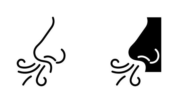 Nose Silhouette Icons, Breathing Air Flow, Scent Detection Symbols, Vector Art