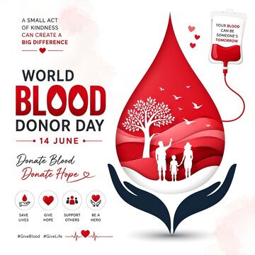 World blood donor day illustration with a family silhouette in a blood drop