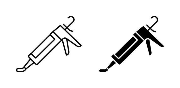 Caulking Gun Icons, Sealant Applicator Tools, Construction and DIY Equipment