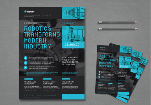 Tech Style Graphite Dark Flyer with Cyan Blue Elements