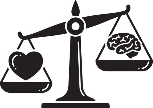 Heart and brain balance scale silhouette, emotional intelligence concept