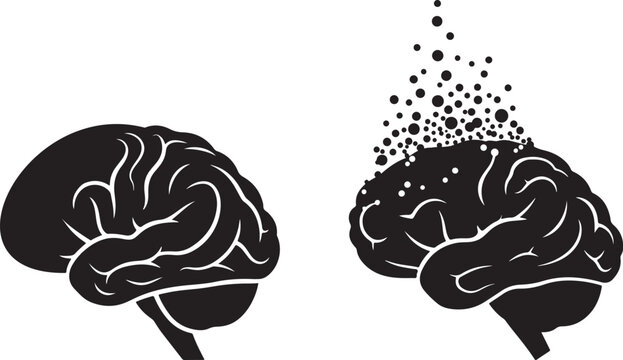 Mind dissolving into particles silhouette, stress release concept