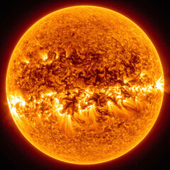 Fototapeta premium Experience the raw power of the sun with this detailed highresolution image of solar flares and magnetic loops. A perfect metaphor for energy and discovery in science and spacethemed media.