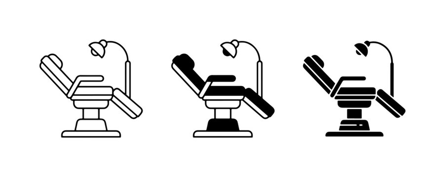 Dental Chair Icons, Medical Examination Seat Set, Healthcare Equipment Vector Graphics