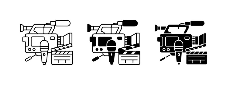 Video Production Icons: Camera, Microphone, Clapperboard Set for Filmmaking and Content Creation