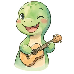 Obraz premium Funny Cartoon Turtle Boy Playing Guitar