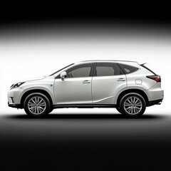 Obraz premium white metallic crossover suv in studio side profile with alloy wheels, tinted windows and streamlined roofline, sleek modern confident stance