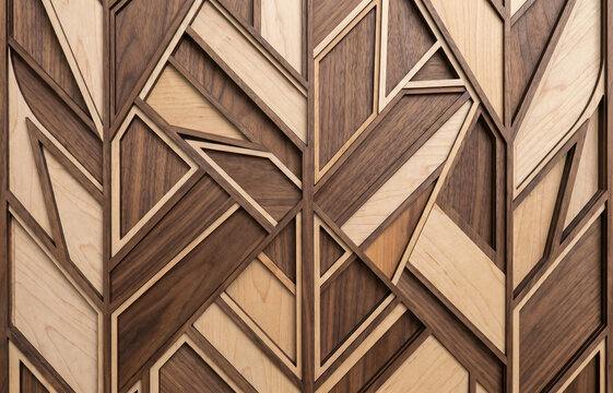 Abstract geometric wooden wall art with layered panels