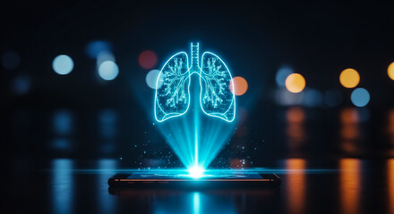 Obraz premium Holographic Lungs Illustration on Futuristic Interface