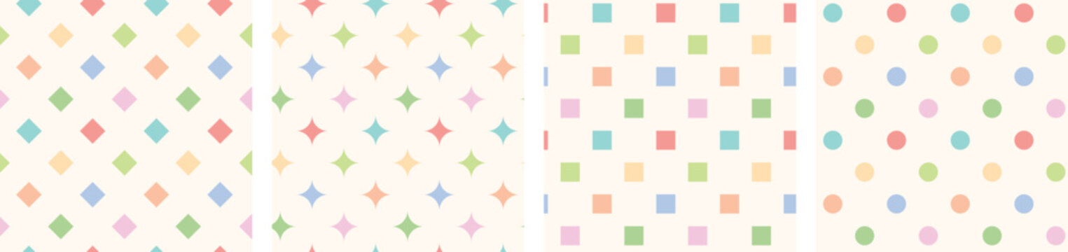 Pastel geometric seamless pattern bundle with playful minimal shapes collection