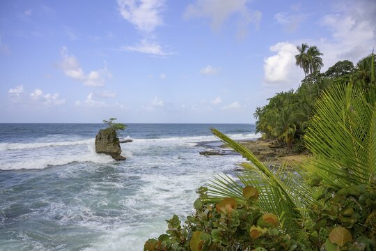 View of rocks in the sea from Mirador Manzanillo, Manzanillo National Park, Puerto Lim&oacute;n, Costa Rica