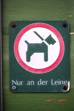 Dogs on leash only, prohibition sign, Sylt, North Frisia, Schleswig-Holstein, Germany