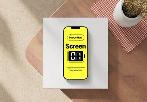Realistic Smartphone Mockup on Wooden Table