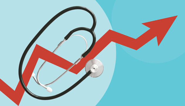 Stethoscope on rising financial chart, healthcare economy and medical finance concept
